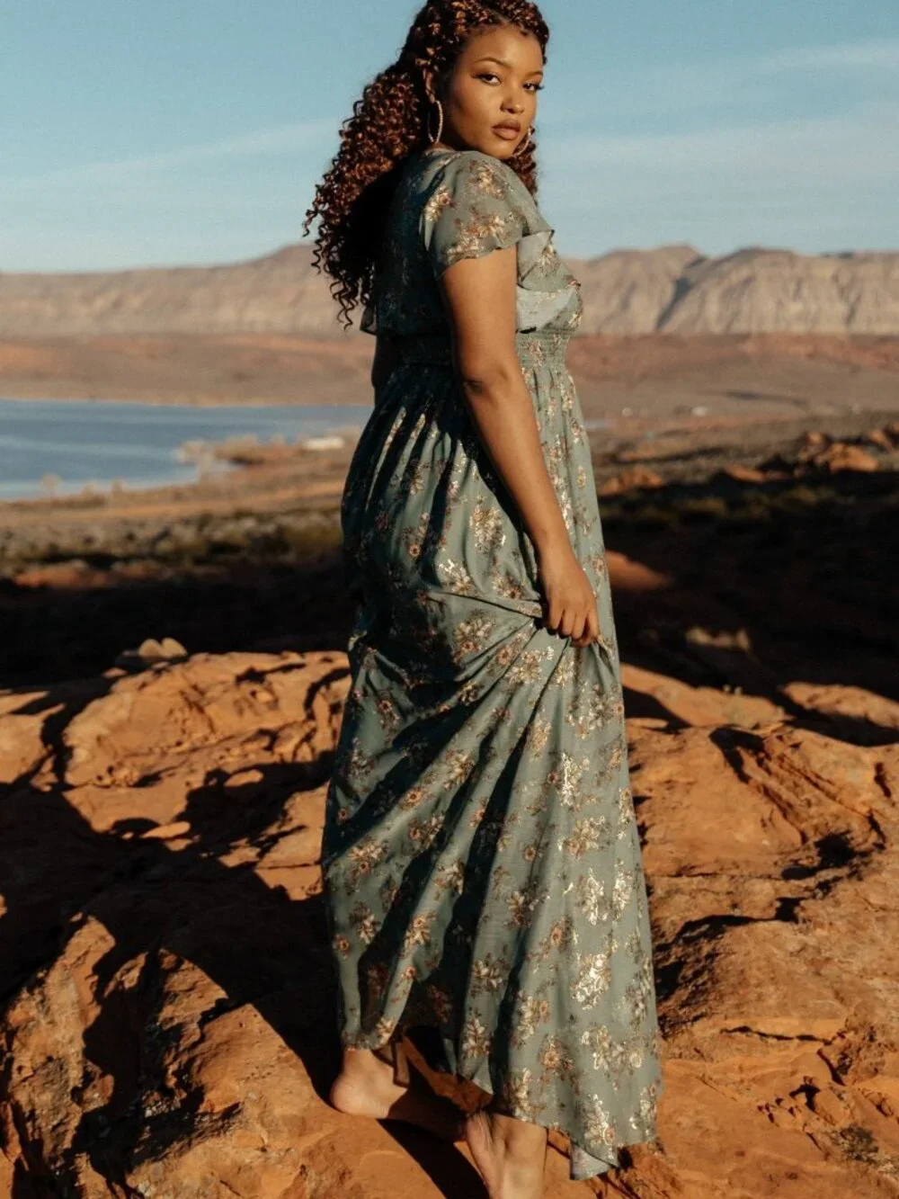 Baltic Born Lynlee Metallic Maxi Dress | Eucalyptus Size MM - Picture 3 of 5